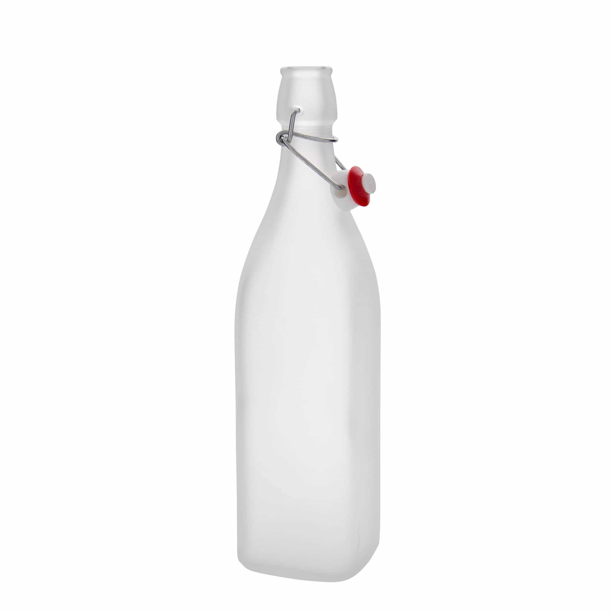 1000 ml стъклена бутилка „Swing“, квадратна, бяла, затваряне: тапа с клипс