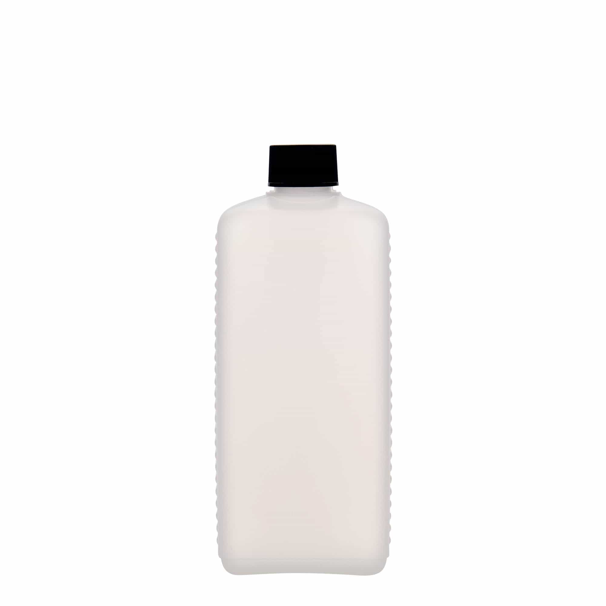 500 ml бутилка тип туба, правоъгълна, HDPE пластмаса, естествен цвят, затваряне: винтова капачка с резба DIN 25 EPE