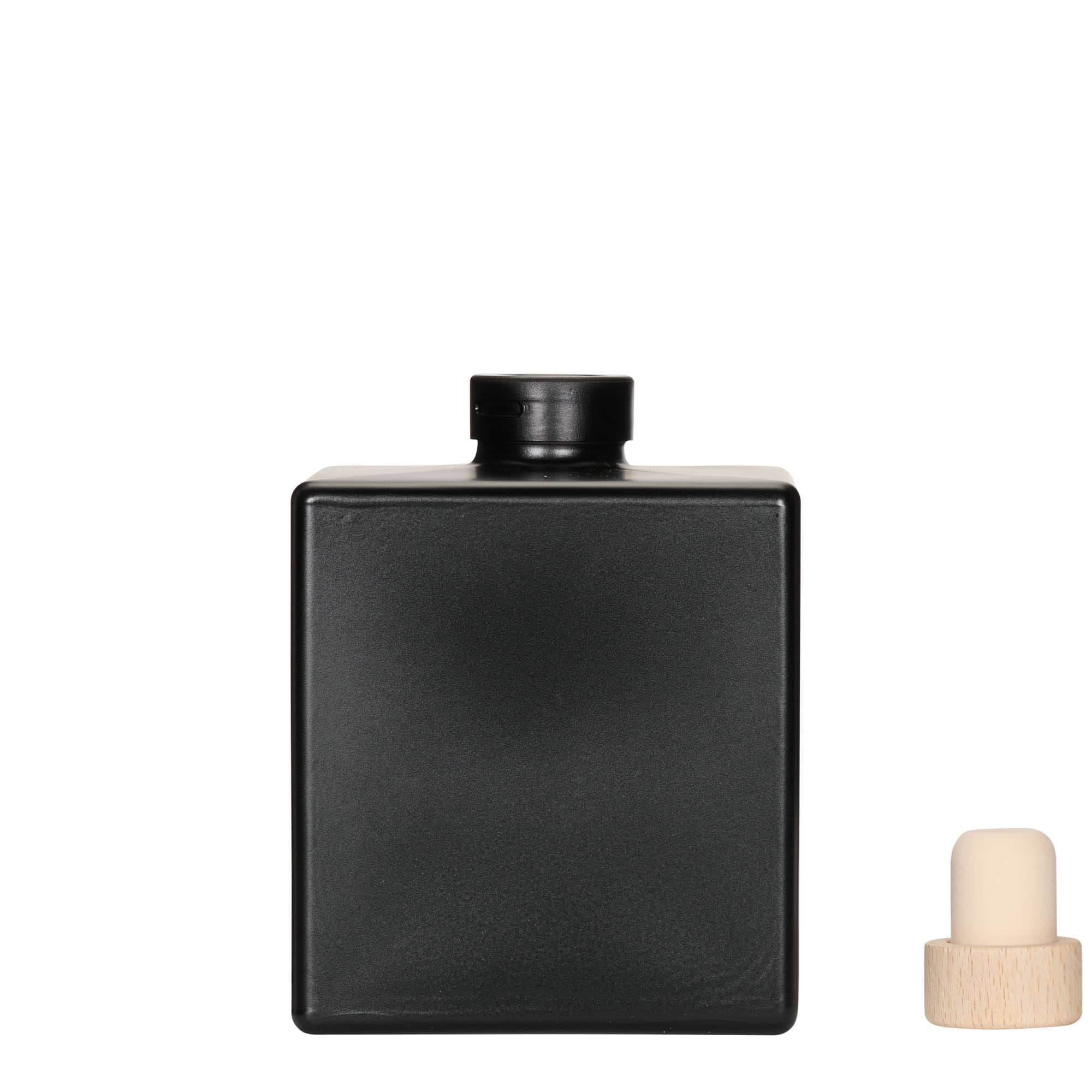 500 ml стъклена бутилка „Cube“, квадратна, черна, затваряне: коркова тапа
