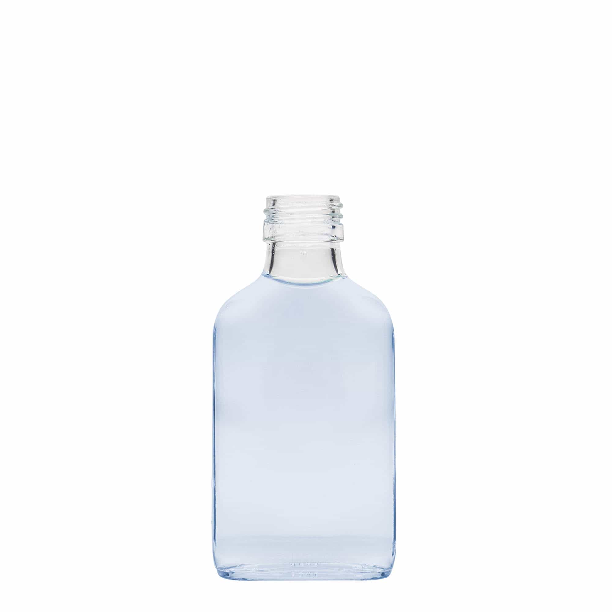 100 ml джобна бутилка, правоъгълна, стъклена, затваряне: капачка PP 28