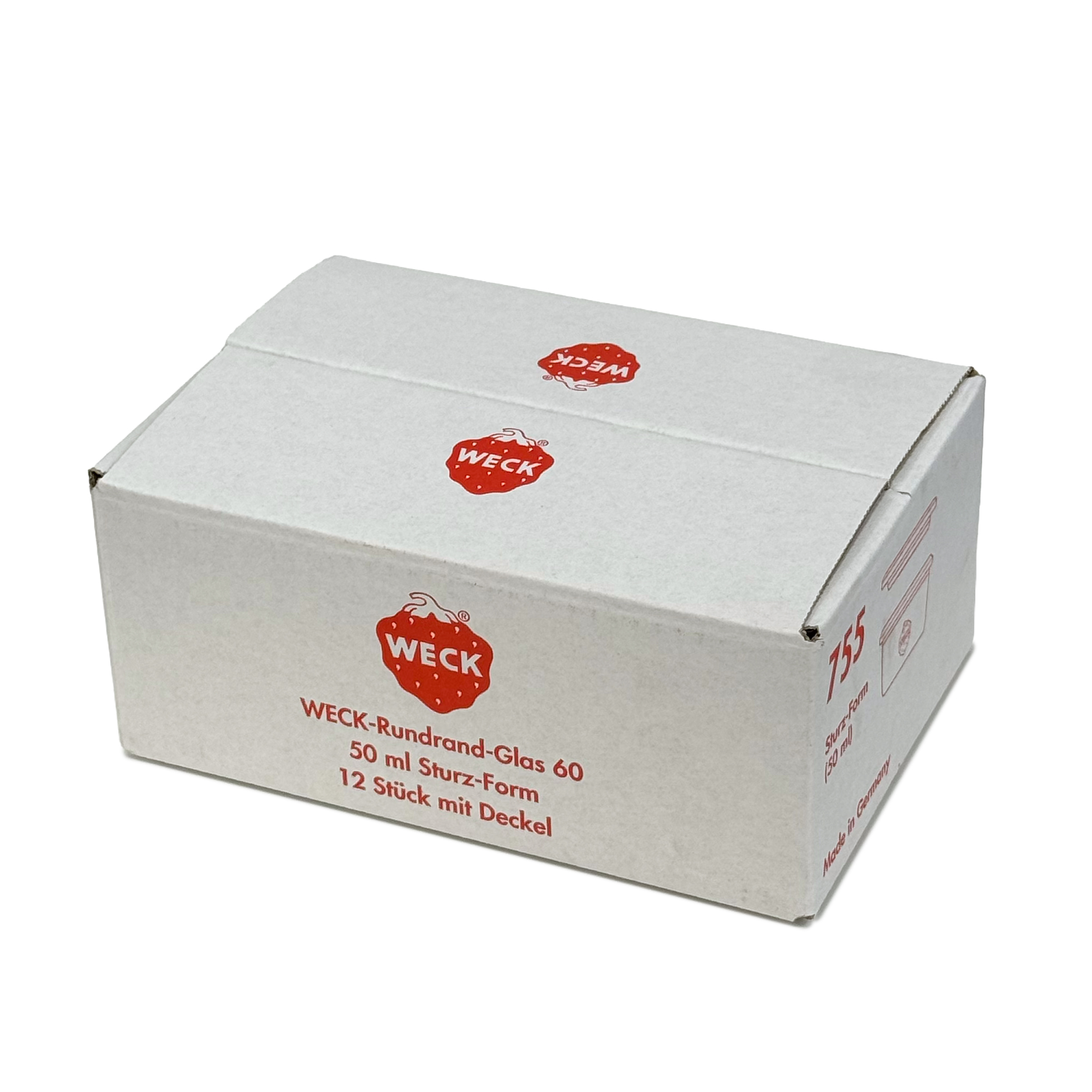 12x 50 ml стъклен буркан WECK с широко гърло със стъклен капак RR 60