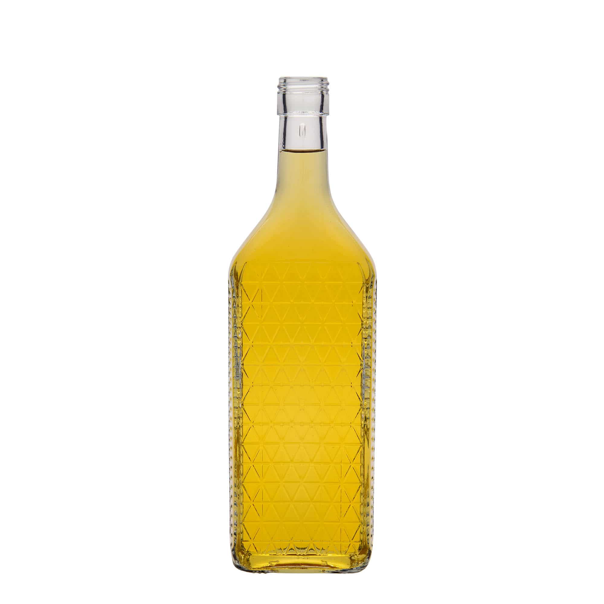 700 ml стъклена бутилка „Caruso“, правоъгълна, затваряне: капачка PP 31,5
