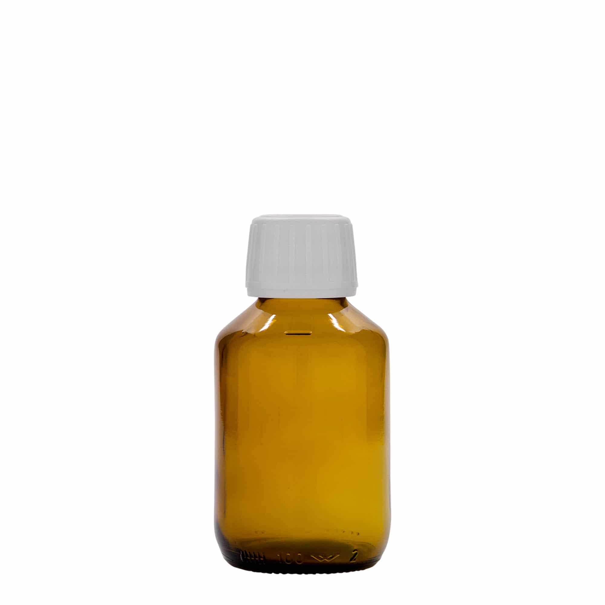 100 ml бутилка за лекарства, кафява, стъклена, затваряне: капачка PP 28