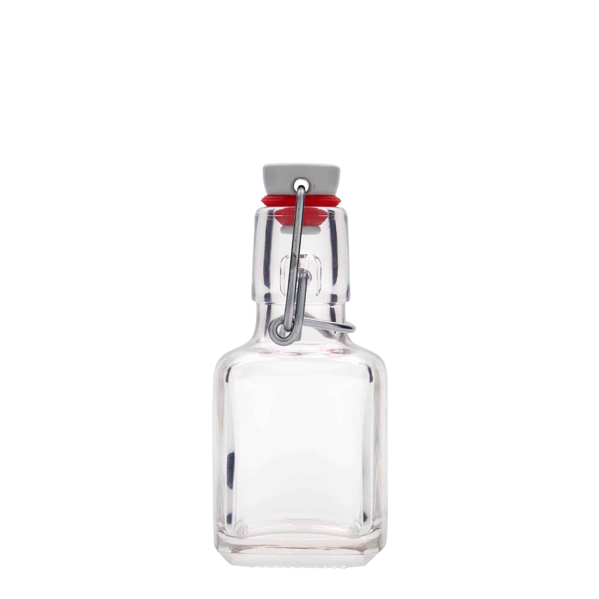 100 ml стъклена бутилка „Kubica“, квадратна, затваряне: тапа с клипс