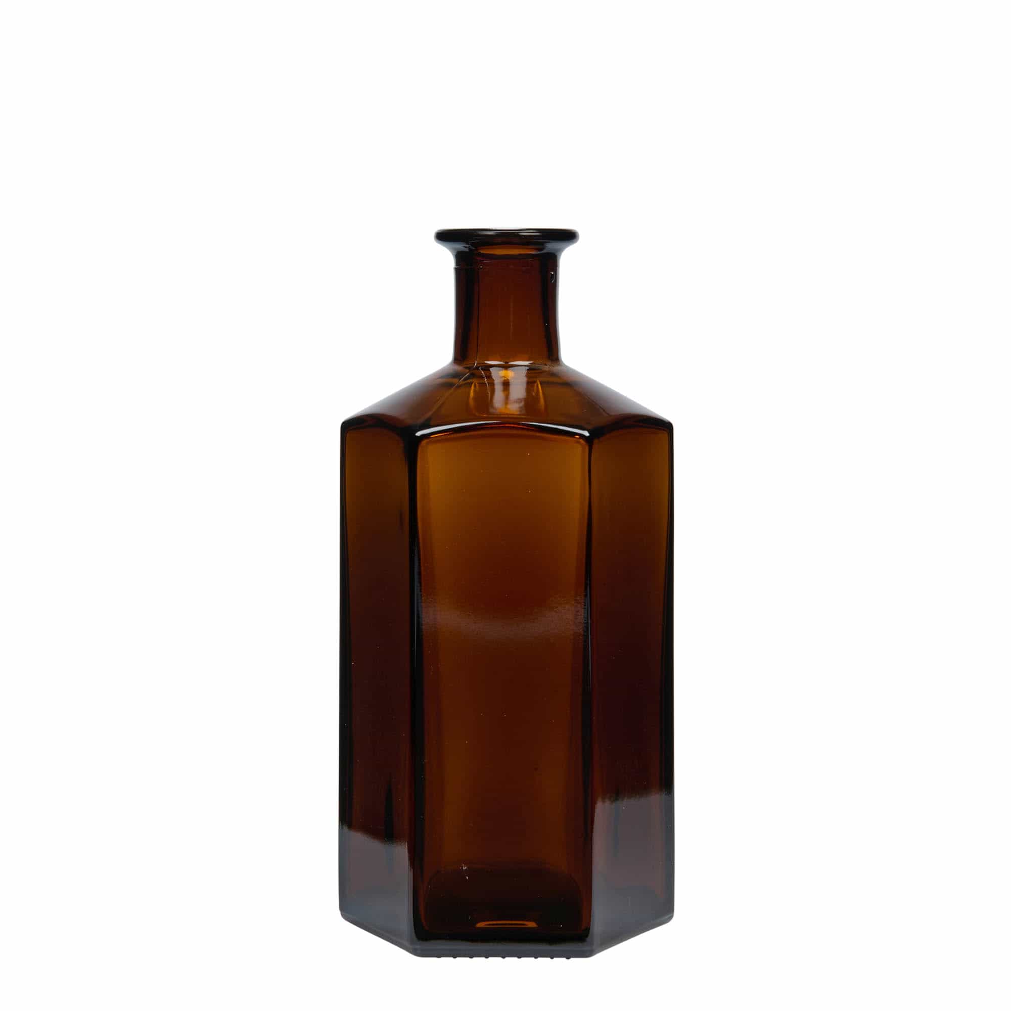 Стъклена бутилка от 500 ml Аптека „Jimmy“. шестоъгълна. кафява. Устие: корк Стъклена бутилка от 500 ml Аптека „Jimmy“. шестоъгълна. кафява. Устие: корк