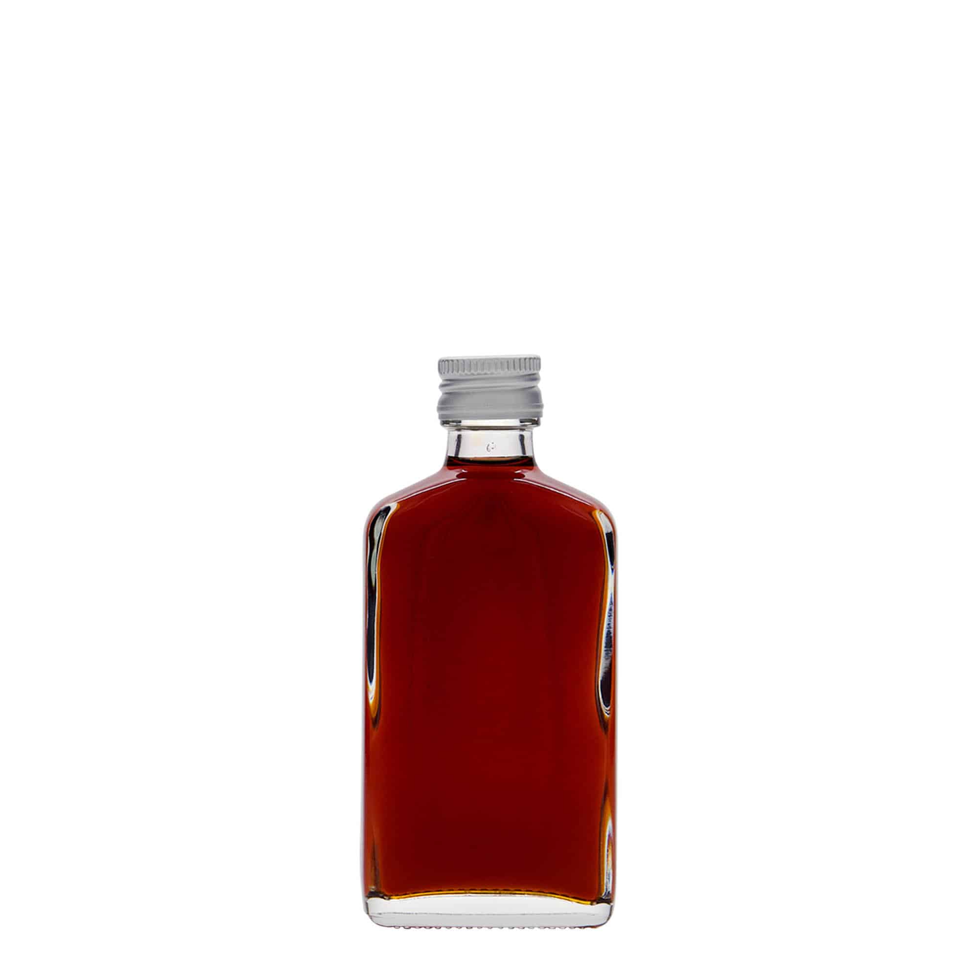50 ml джобна бутилка, правоъгълна, стъклена, затваряне: капачка PP 18
