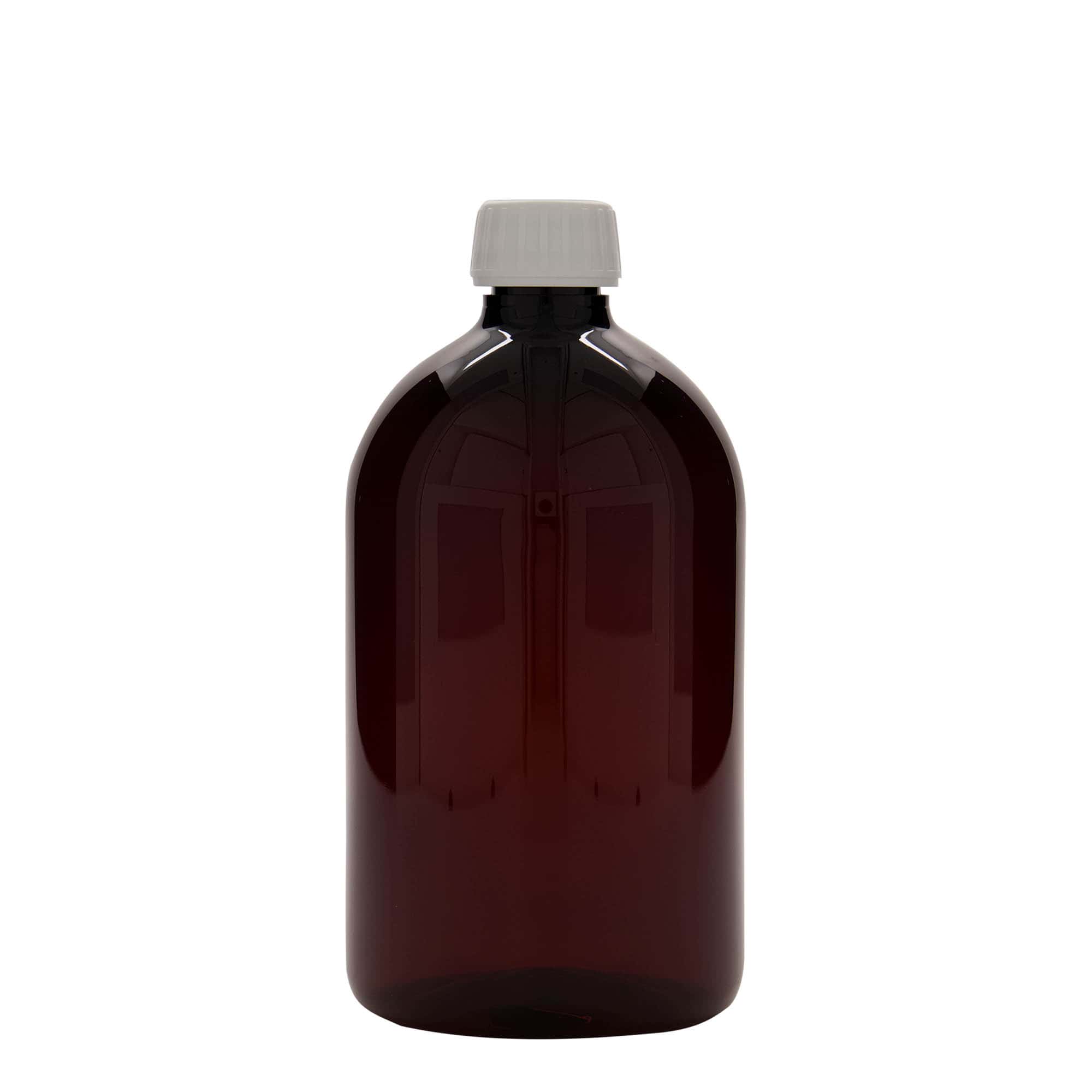 1000 ml PET бутилка за лекарства, кафява, пластмасова, затваряне:: капачка PP 28