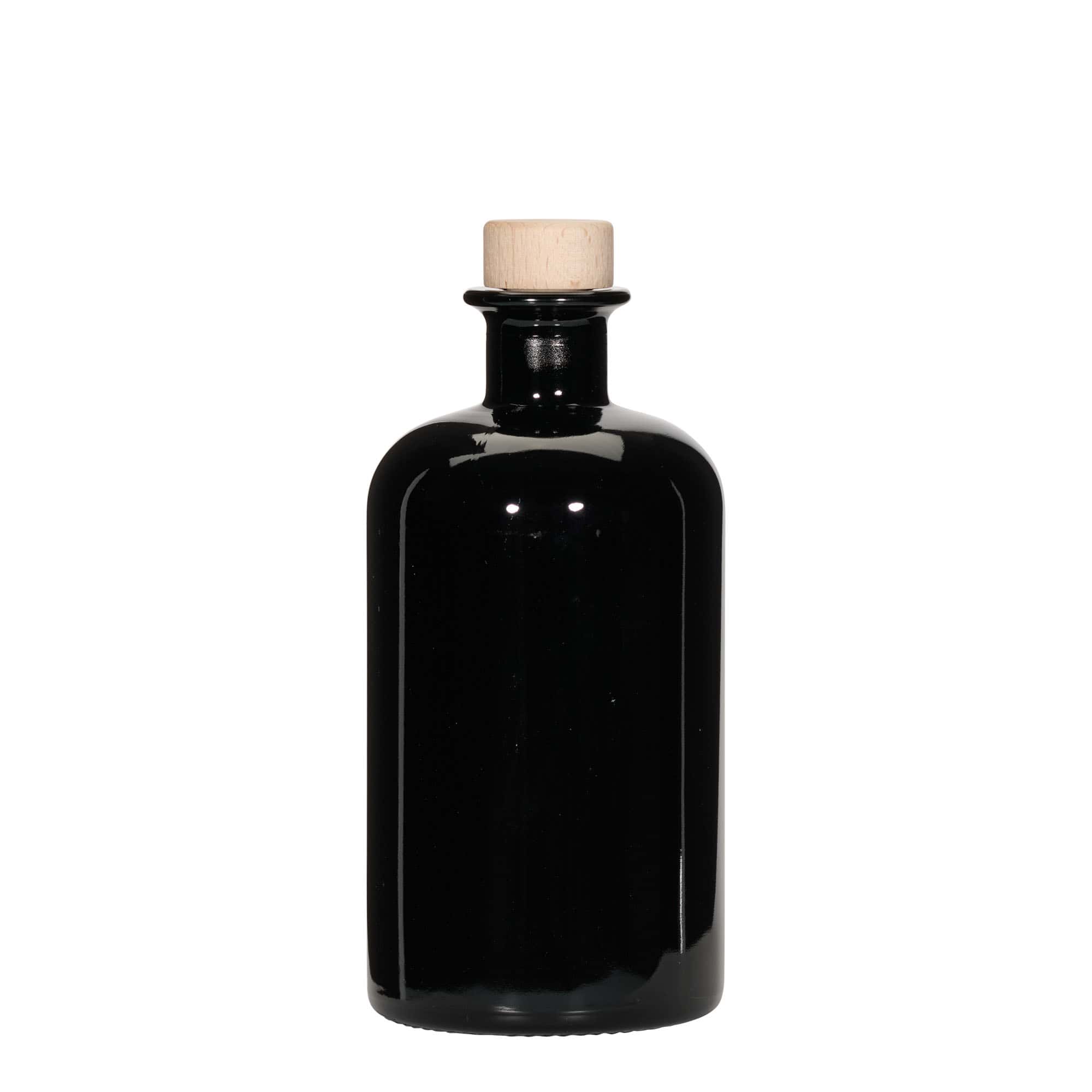 500 ml стъклена аптекарска бутилка, черна, затваряне: коркова тапа