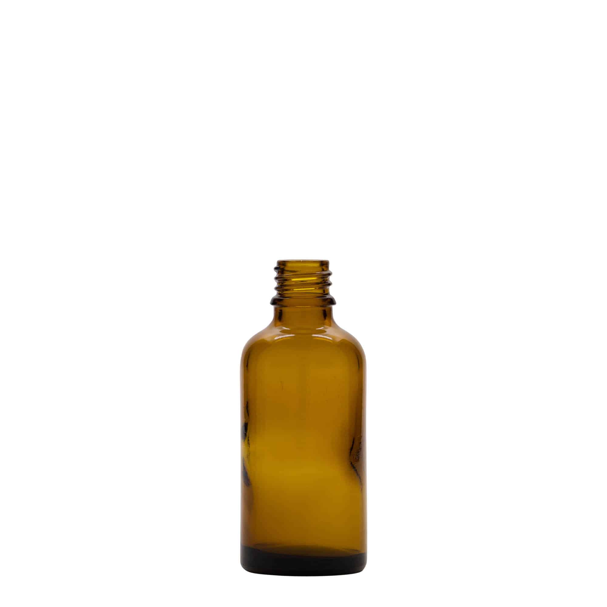 50 ml бутилка за лекарства, стъклена, кафява, затваряне: винтова капачка с резба DIN 18