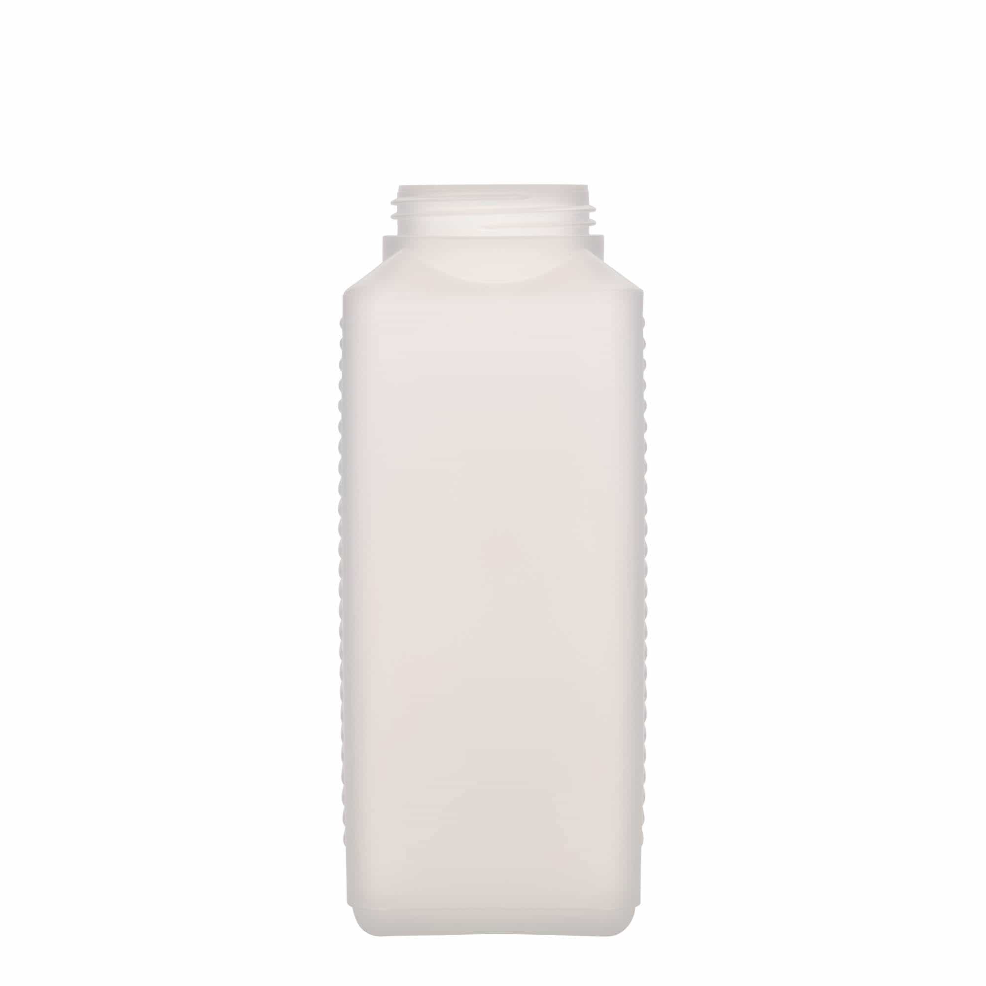 1000 ml бутилка с широко гърло, правоъгълна, пластмаса HDPE, естествен цвят, затваряне: винтова капачка с резба DIN 60 EPE 1000 ml бутилка с широко гърло, правоъгълна, пластмаса HDPE, естествен цвят, затваряне: винтова капачка с резба DIN 60 EPE