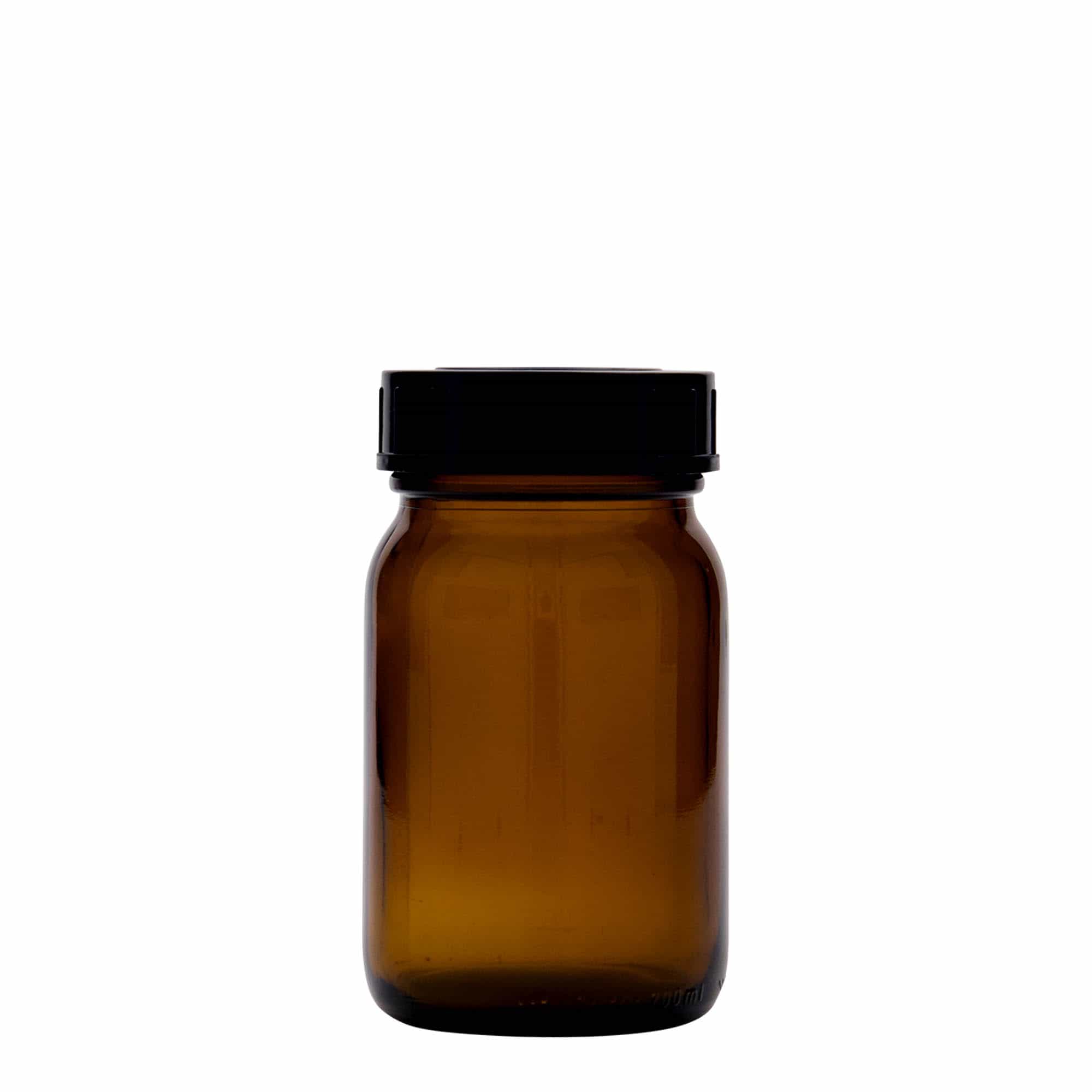 200 ml буркан с широко гърло, кафяв, затваряне: винтова капачка с резба DIN 55