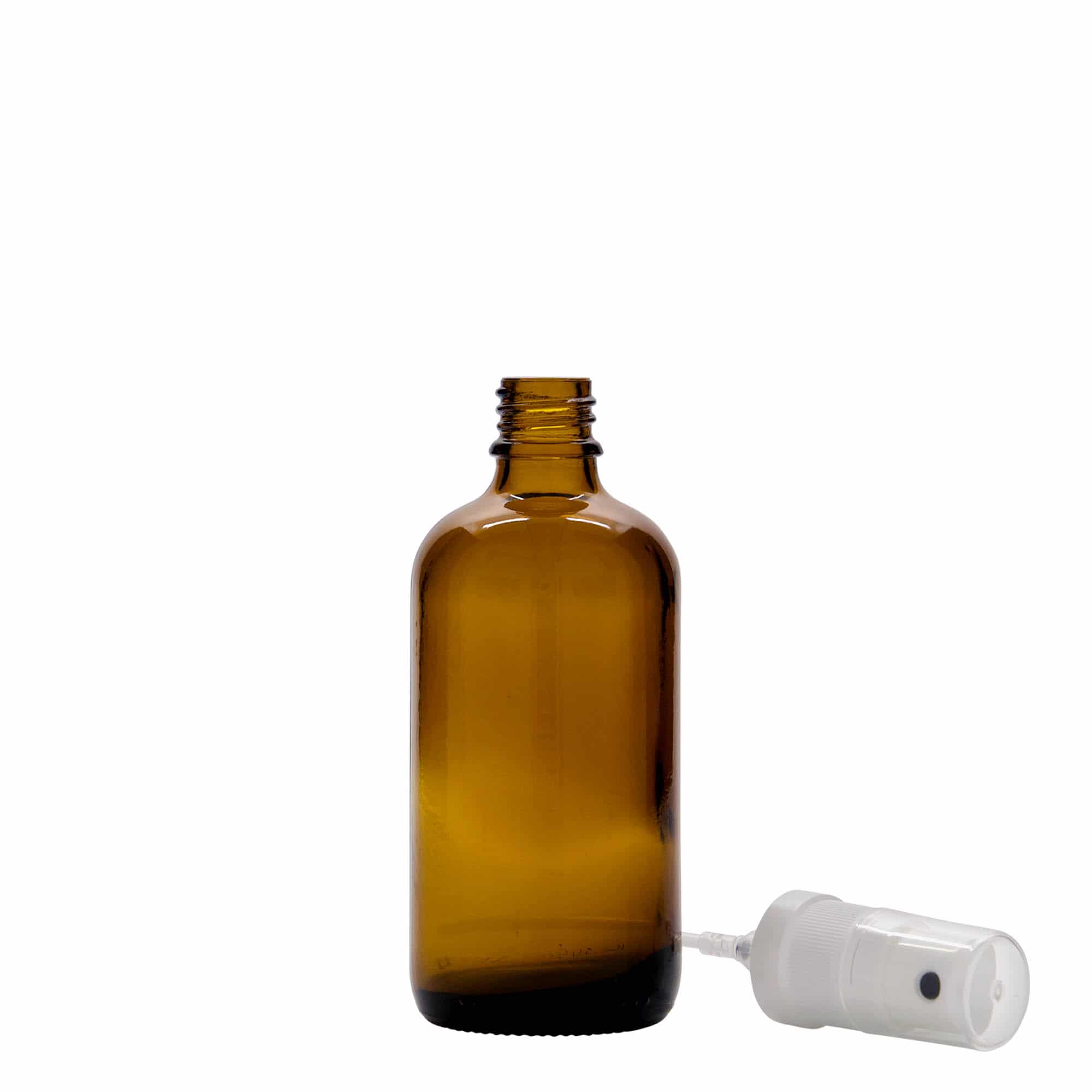 100 ml спрей бутилка за лекарства, стъклена, кафява, затваряне: винтова капачка с резба DIN 18