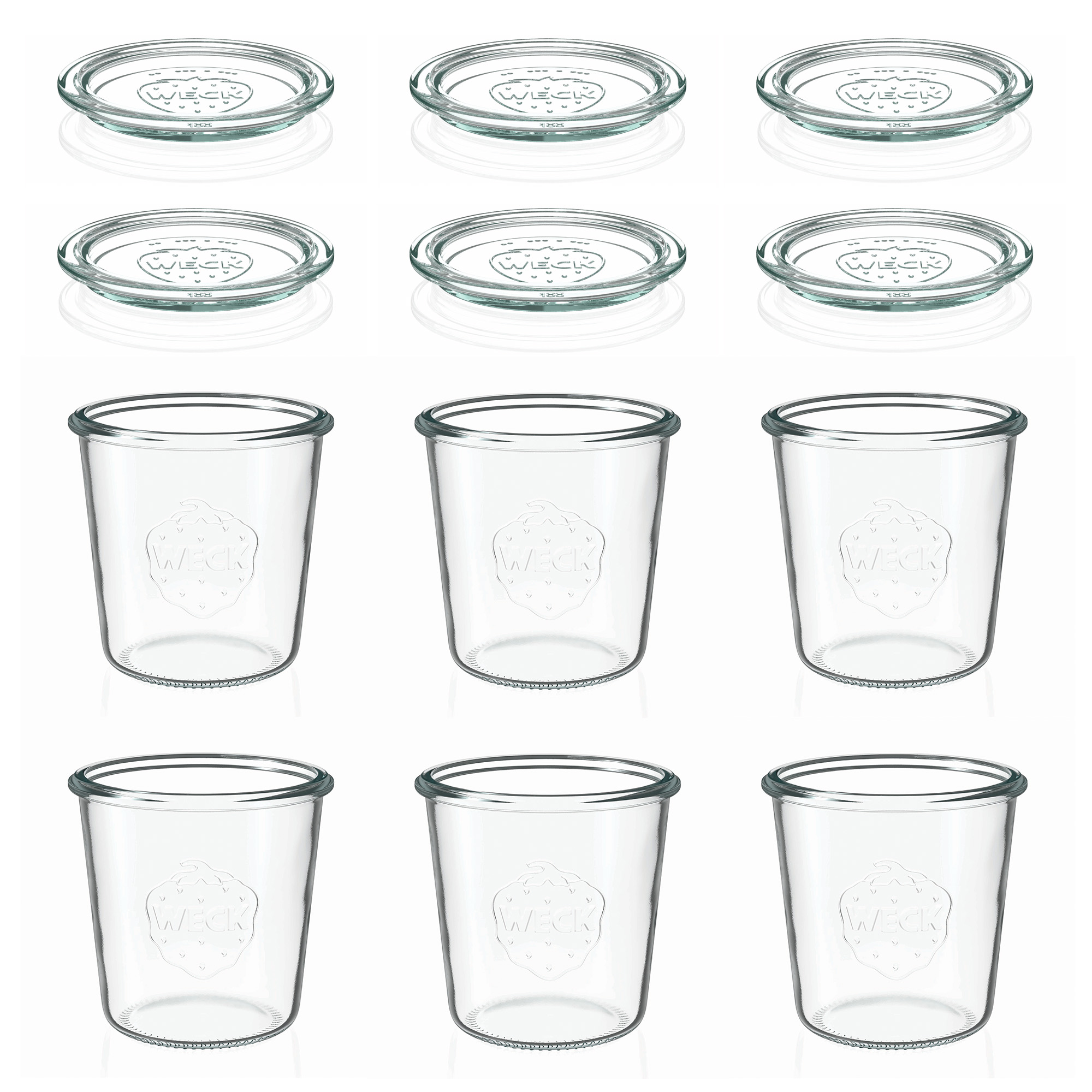 6x 580 ml стъклен буркан WECK с широко гърло със стъклен капак RR 100