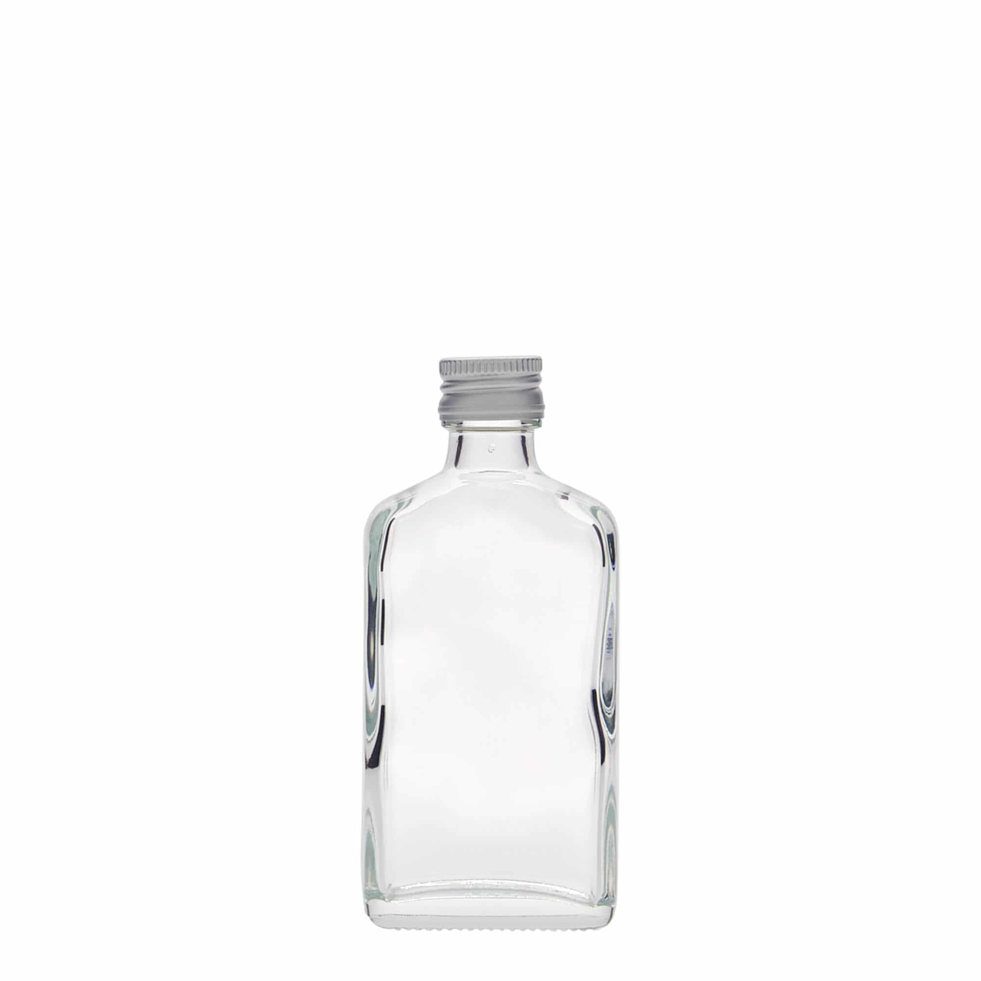50 ml джобна бутилка, правоъгълна, стъклена, затваряне: капачка PP 18