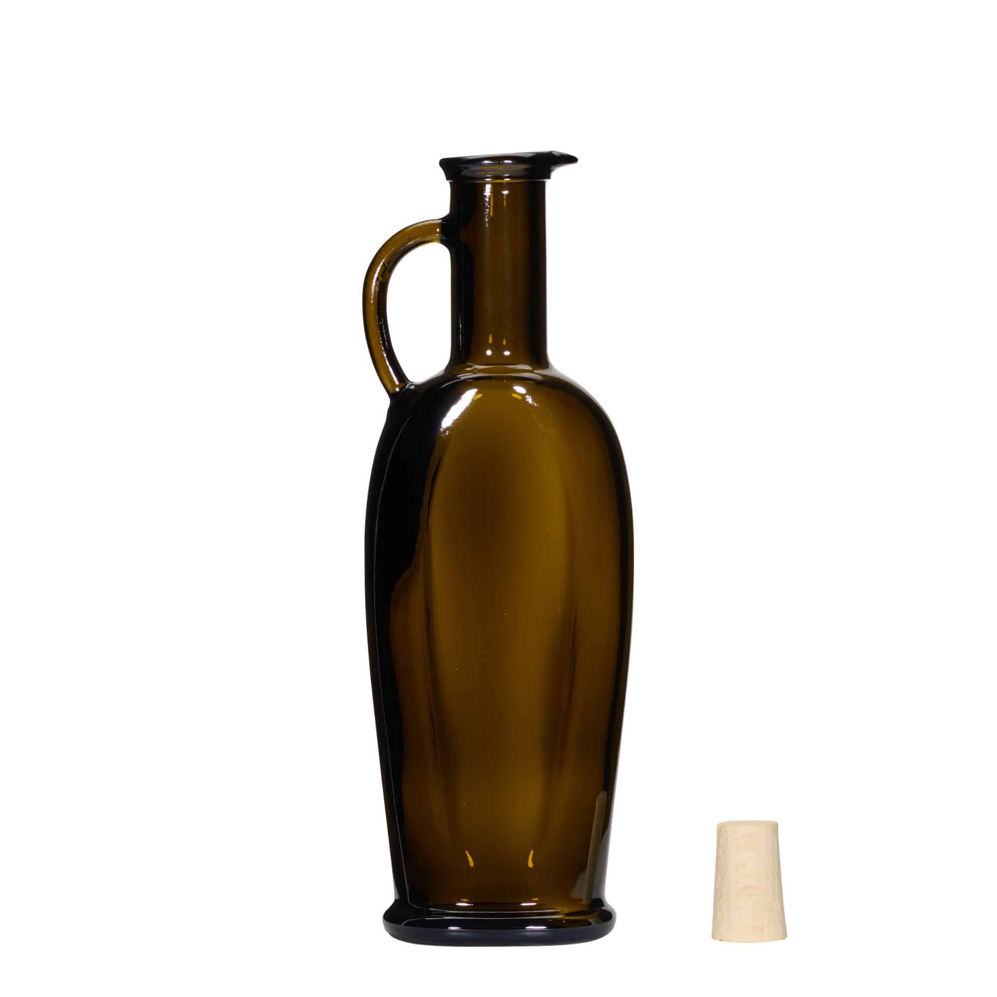 250 ml стъклена бутилка „Eleganta“, овална, антично зелено, затваряне: коркова тапа