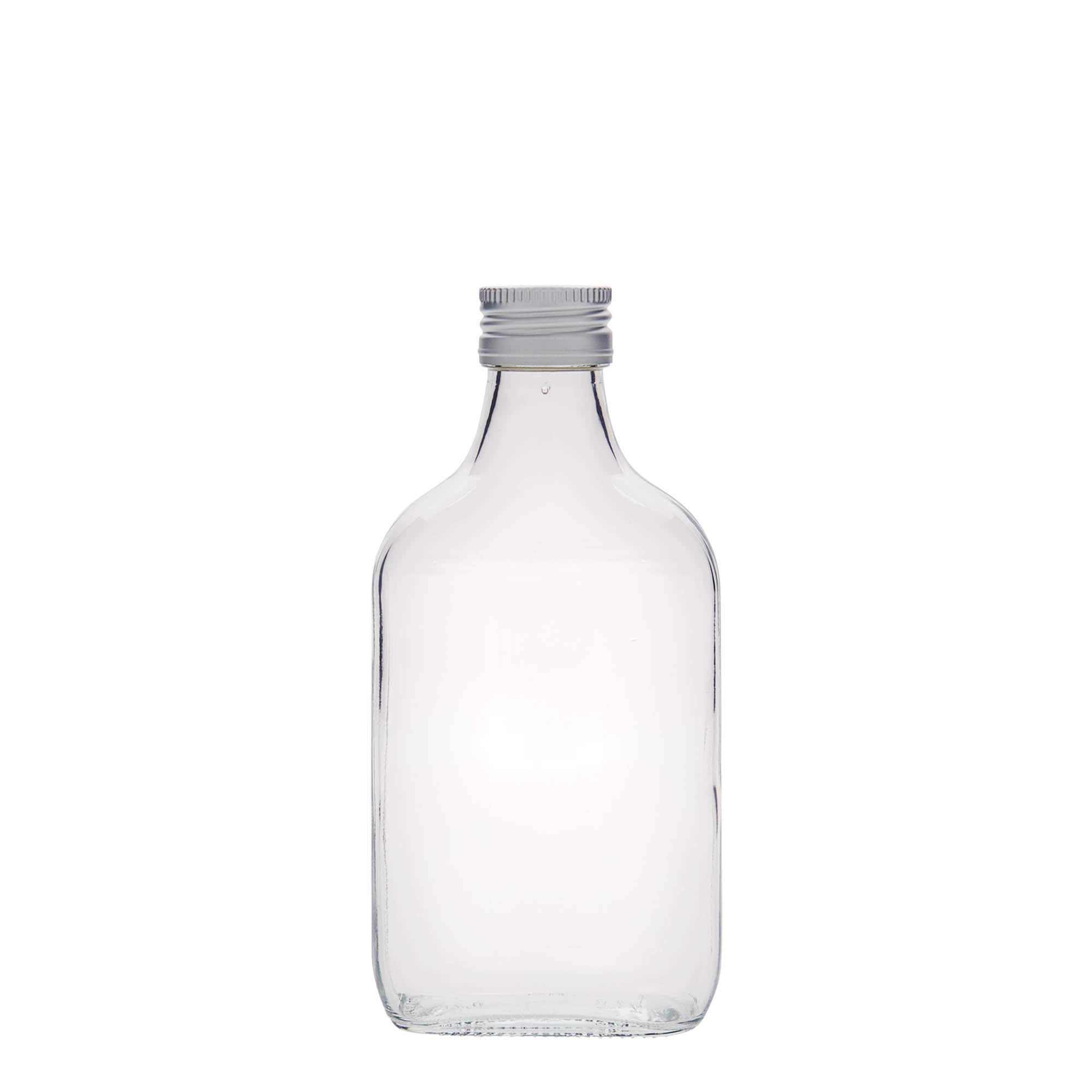 200 ml джобна бутилка, правоъгълна, стъклена, затваряне: капачка PP 28