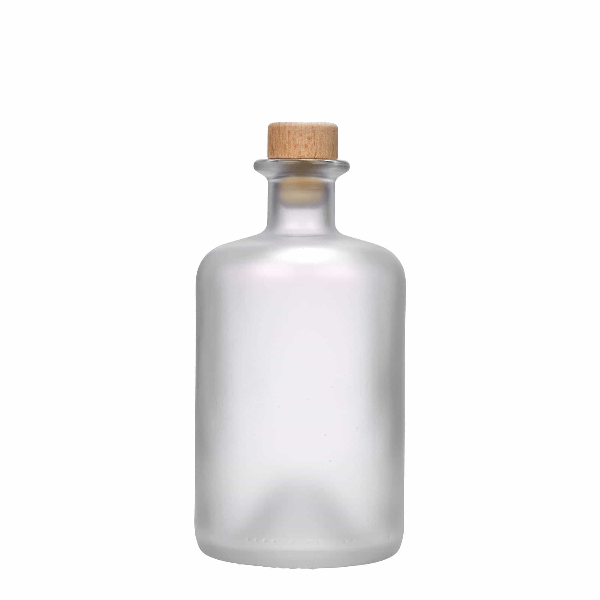 500 ml стъклена аптекарска бутилка със заскрежен ефект, затваряне: коркова тапа