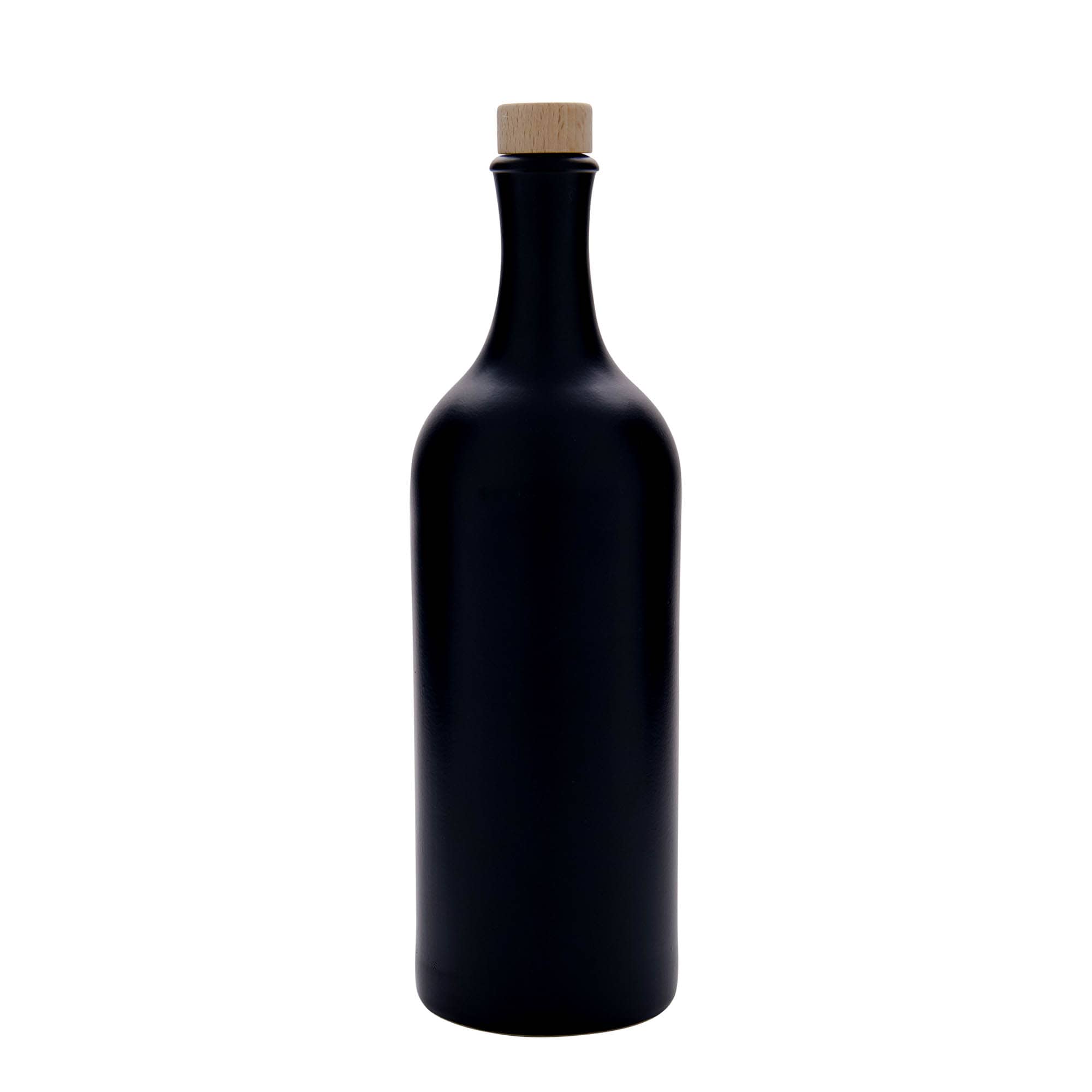 750 ml бутилка с дълго гърло, каменна керамика, черна, затваряне: коркова тапа
