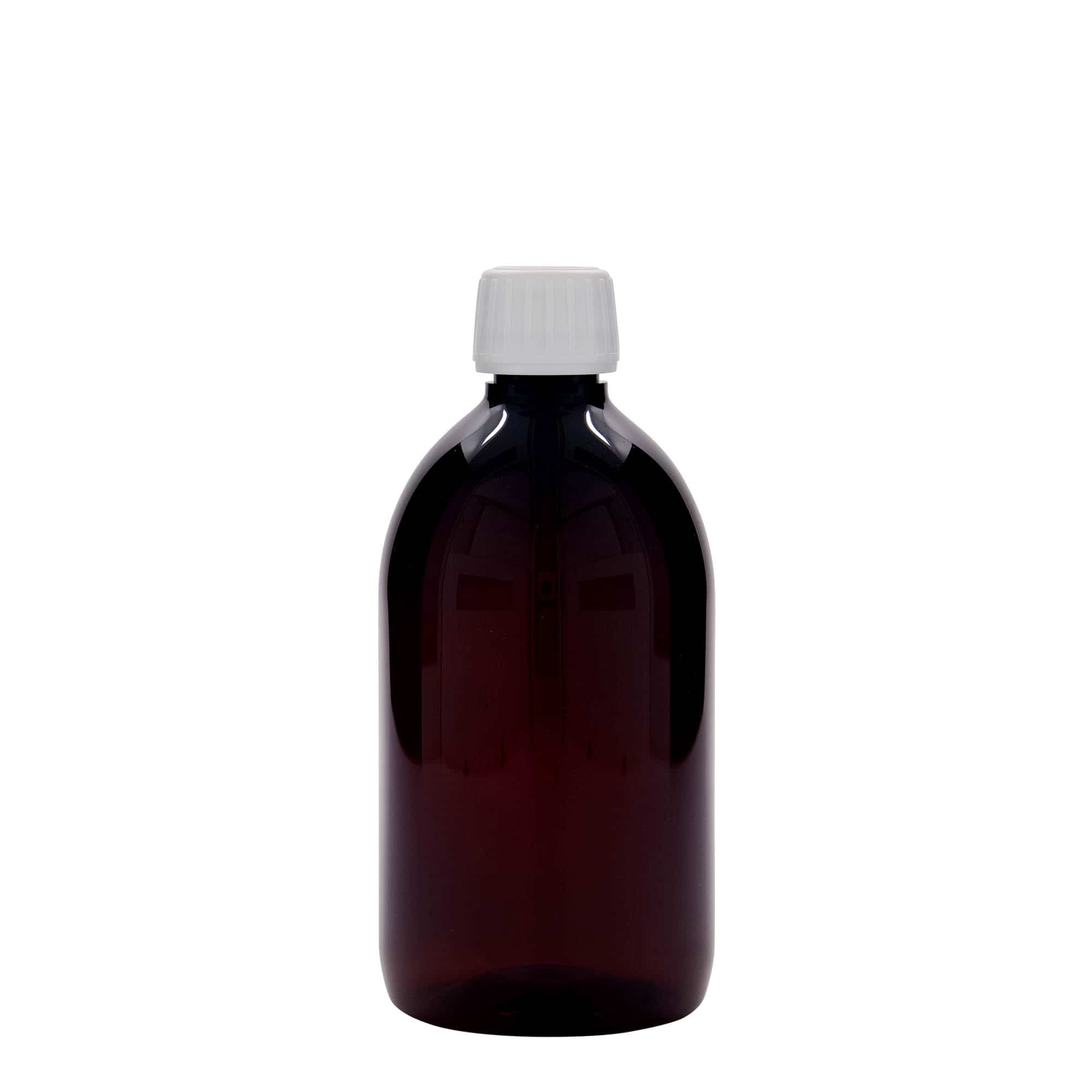 500 ml PET бутилка за лекарства, кафява, пластмасова, затваряне: капачка PP 28