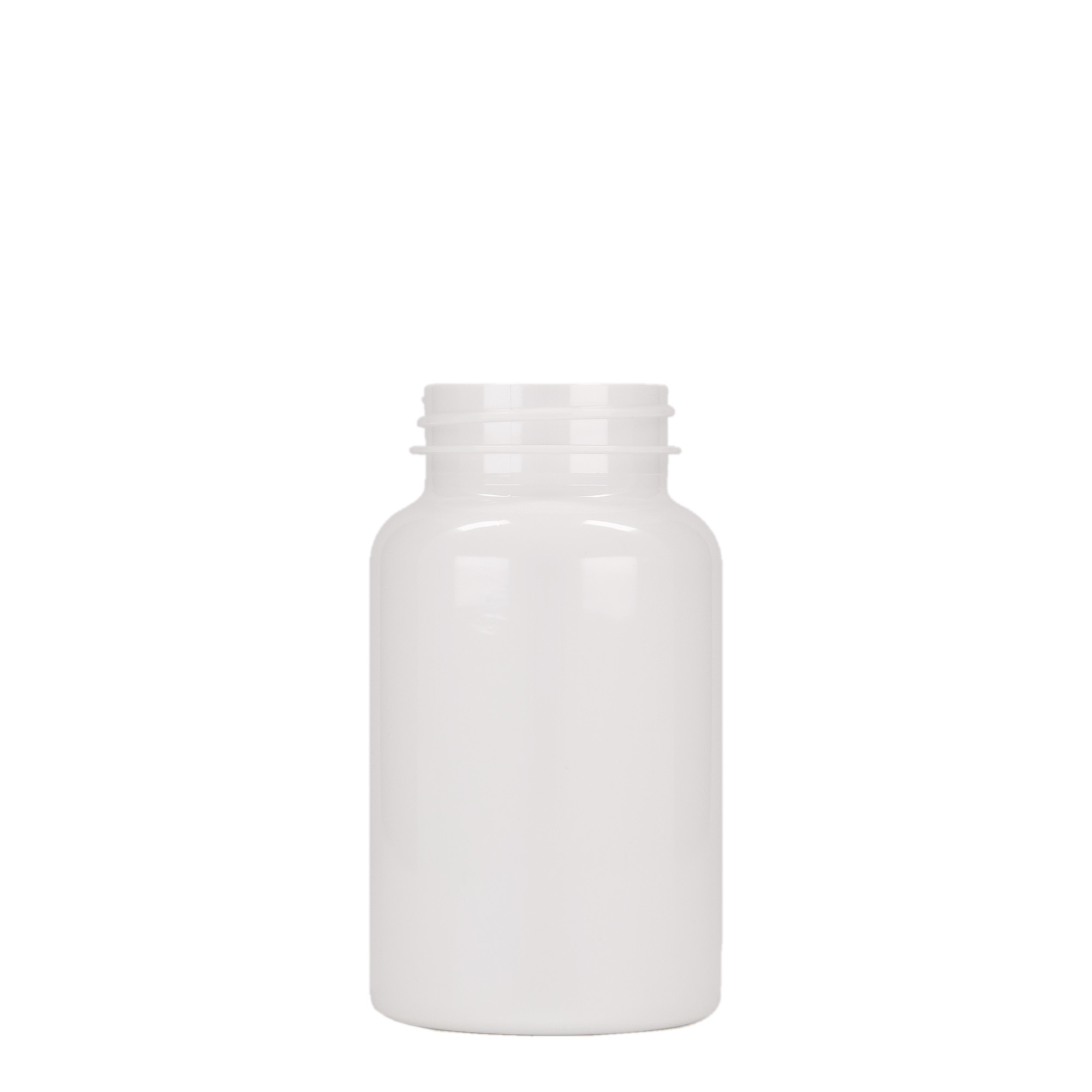 200 ml PET буркан за лекарства, пластмасов, бял, затваряне: винтова капачка GPI 45/400