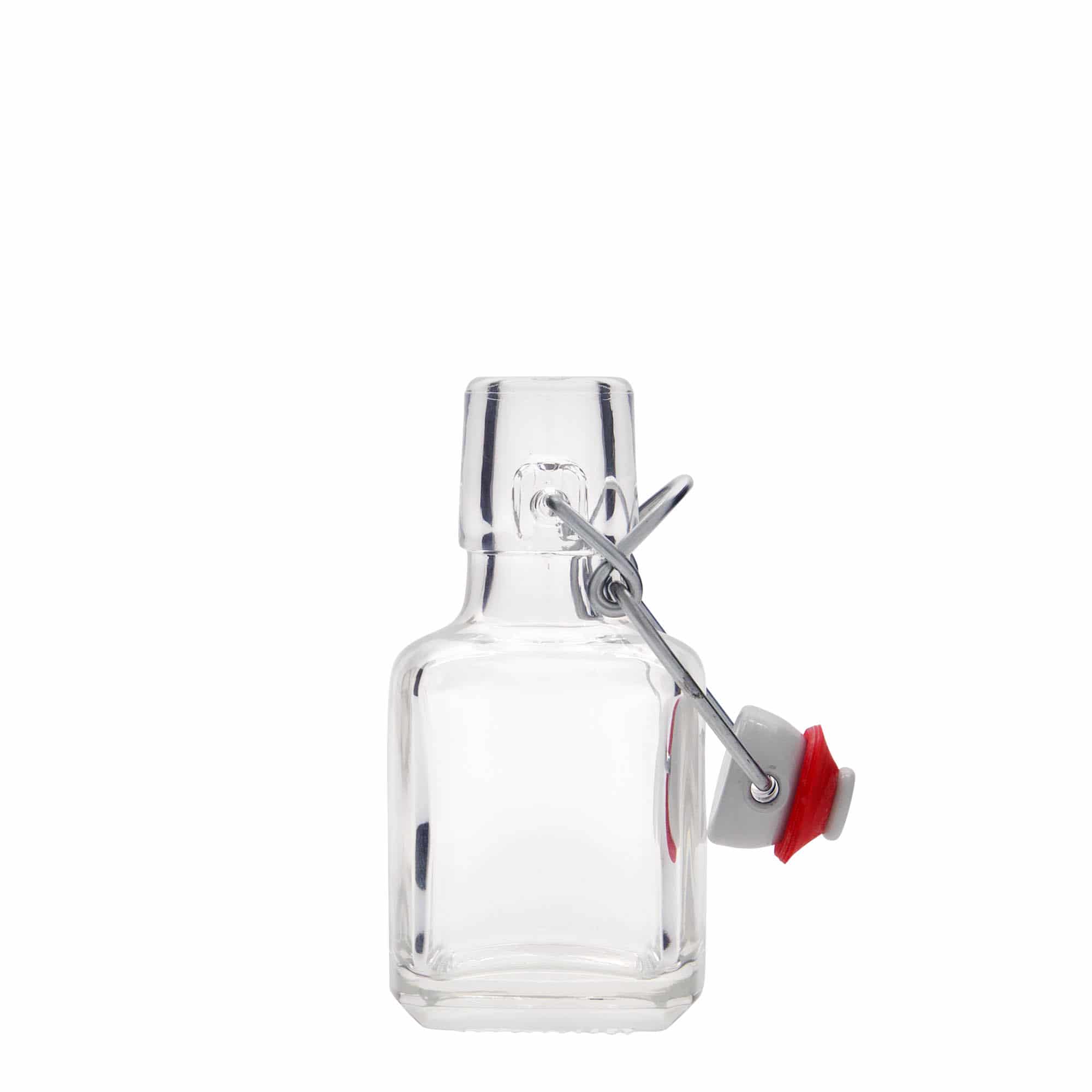 100 ml стъклена бутилка „Kubica“, квадратна, затваряне: тапа с клипс 100 ml стъклена бутилка „Kubica“, квадратна, затваряне: тапа с клипс