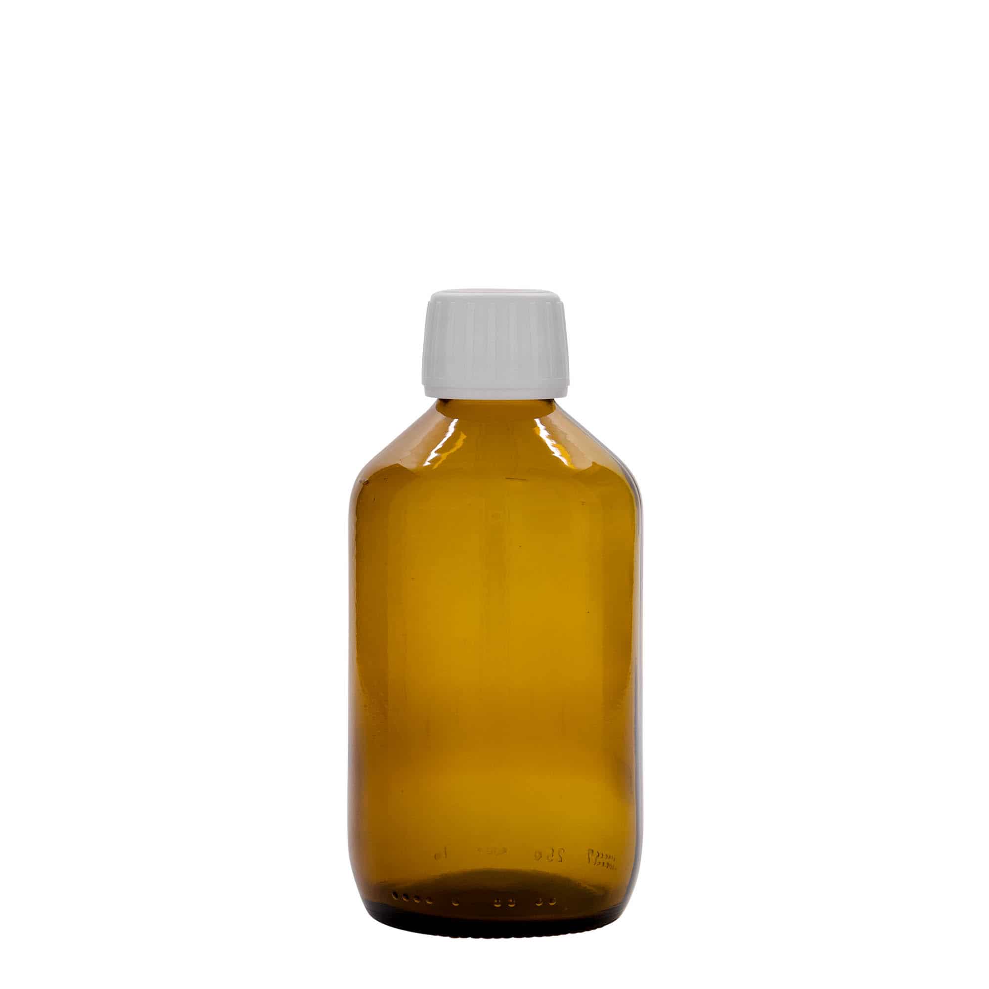 250 ml бутилка за лекарства, кафява, стъклена, затваряне: капачка PP 28
