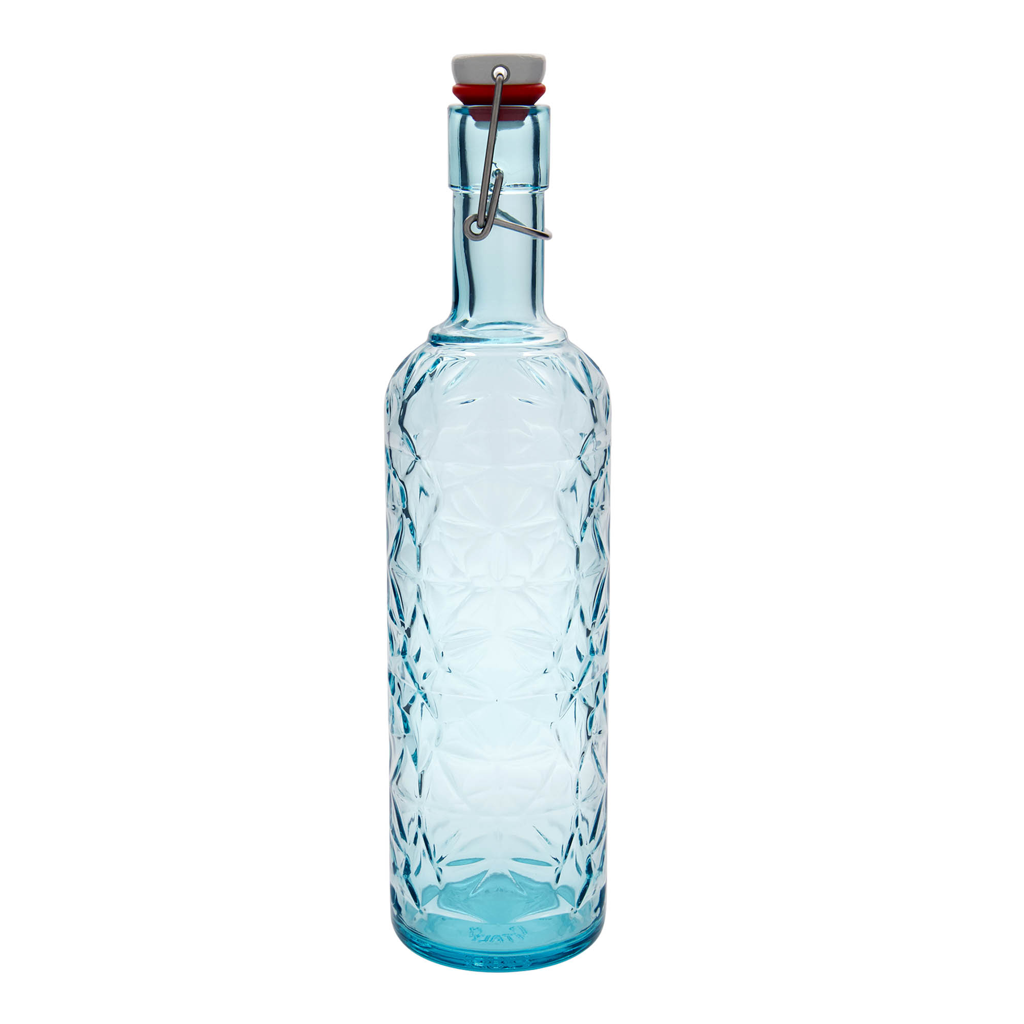 1.000 ml стъклена бутилка 'Oriente', азурносиня, отвор: затваряне с метална скоба