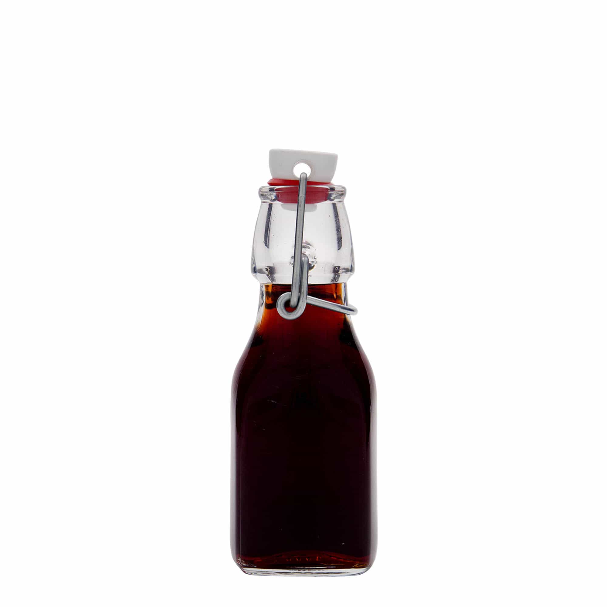 125 ml стъклена бутилка „Swing“, квадратна, затваряне: тапа с клипс