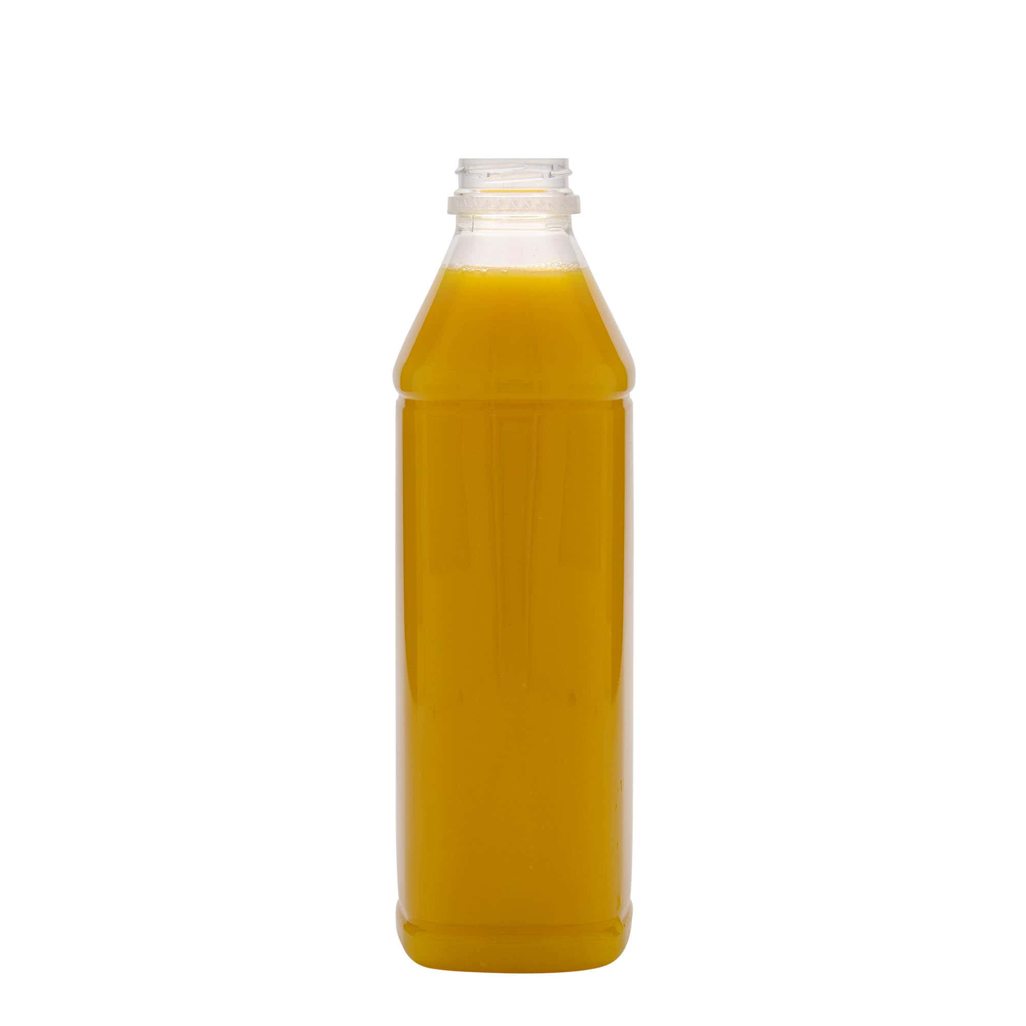 1000 ml PET бутилка за мляко и плодов сок „Carré“, квадратна, пластмасова, затваряне: 38 mm