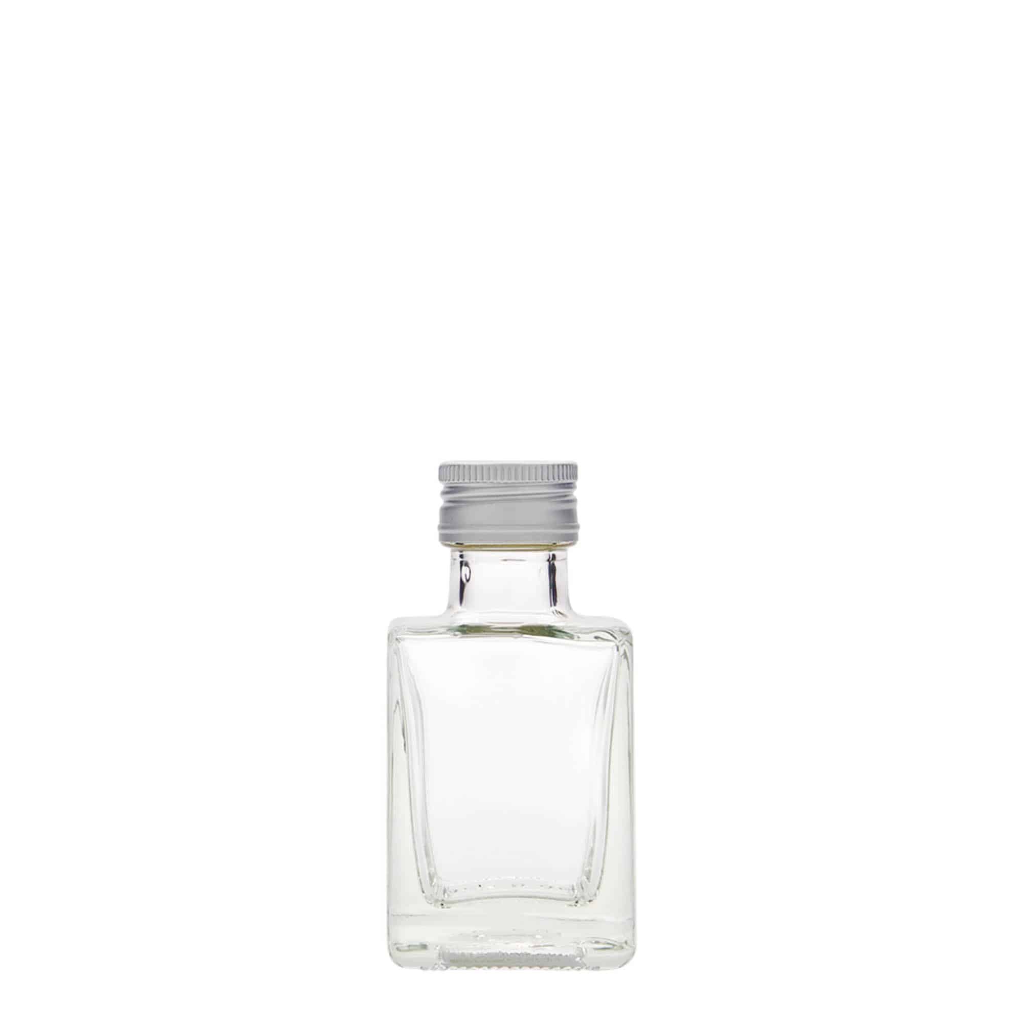 50 ml стъклена бутилка „Cube“, квадратна, затваряне: капачка PP 24