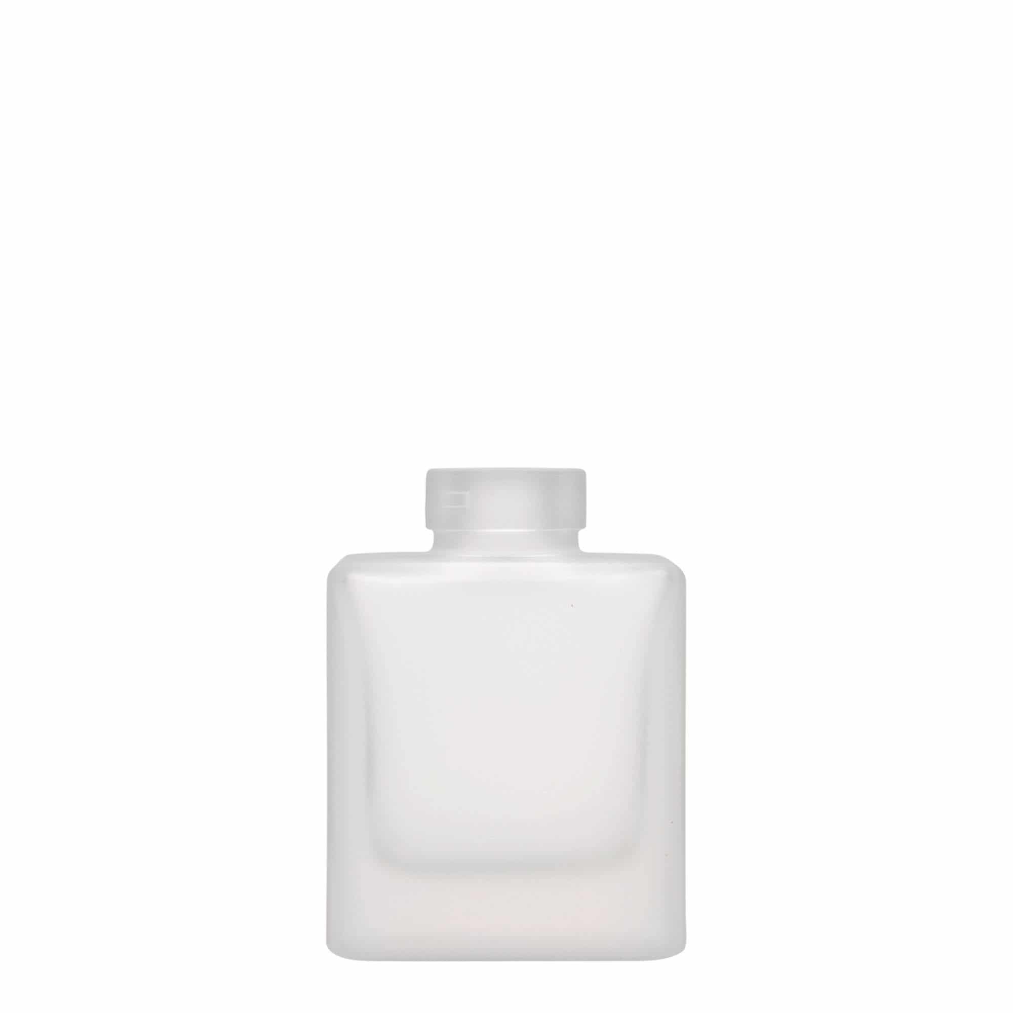 100 ml стъклена бутилка „Cube“, квадратна, със заскрежен ефект, затваряне: коркова тапа