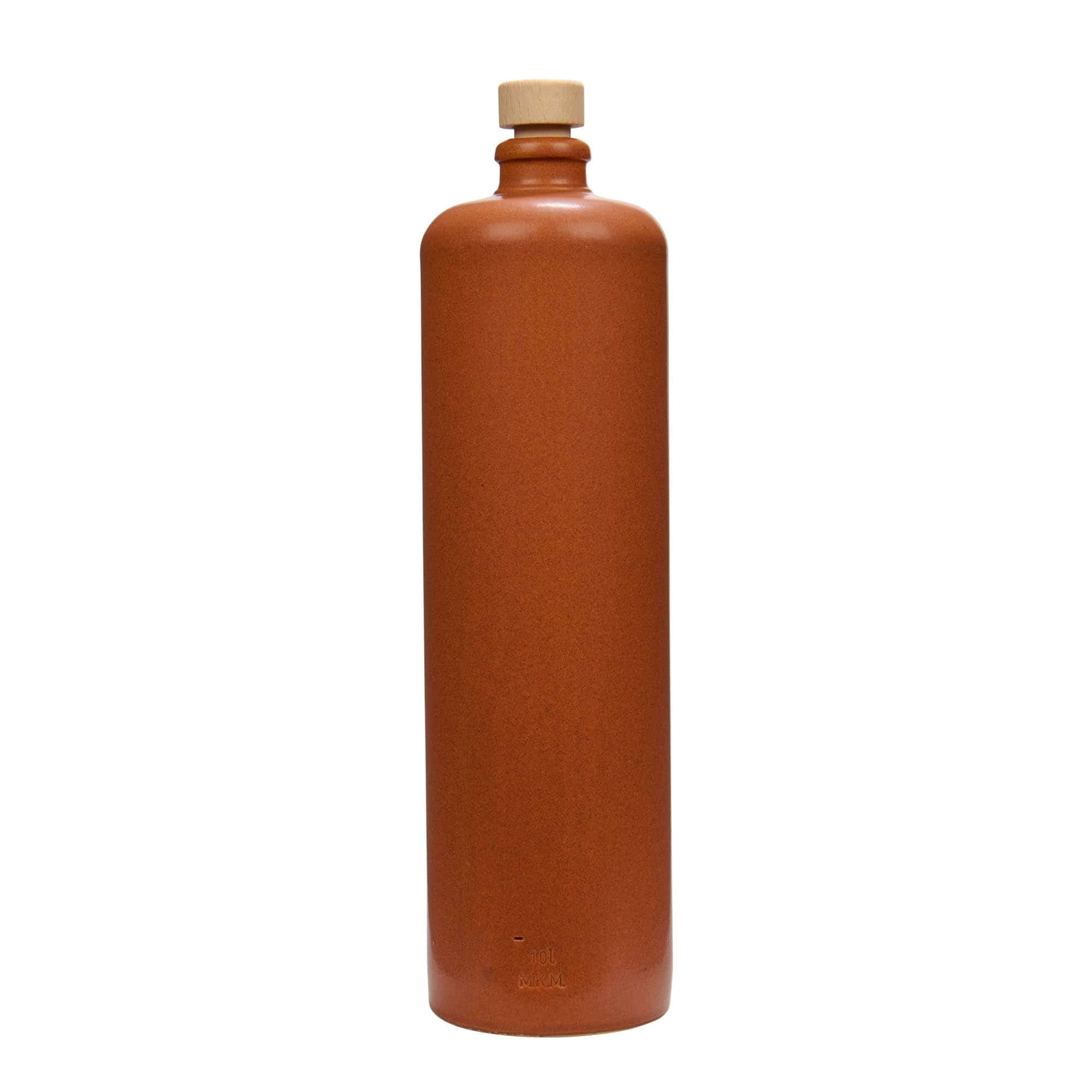 1000 ml бутилка, каменна керамика, червено-кафява, затваряне: коркова тапа