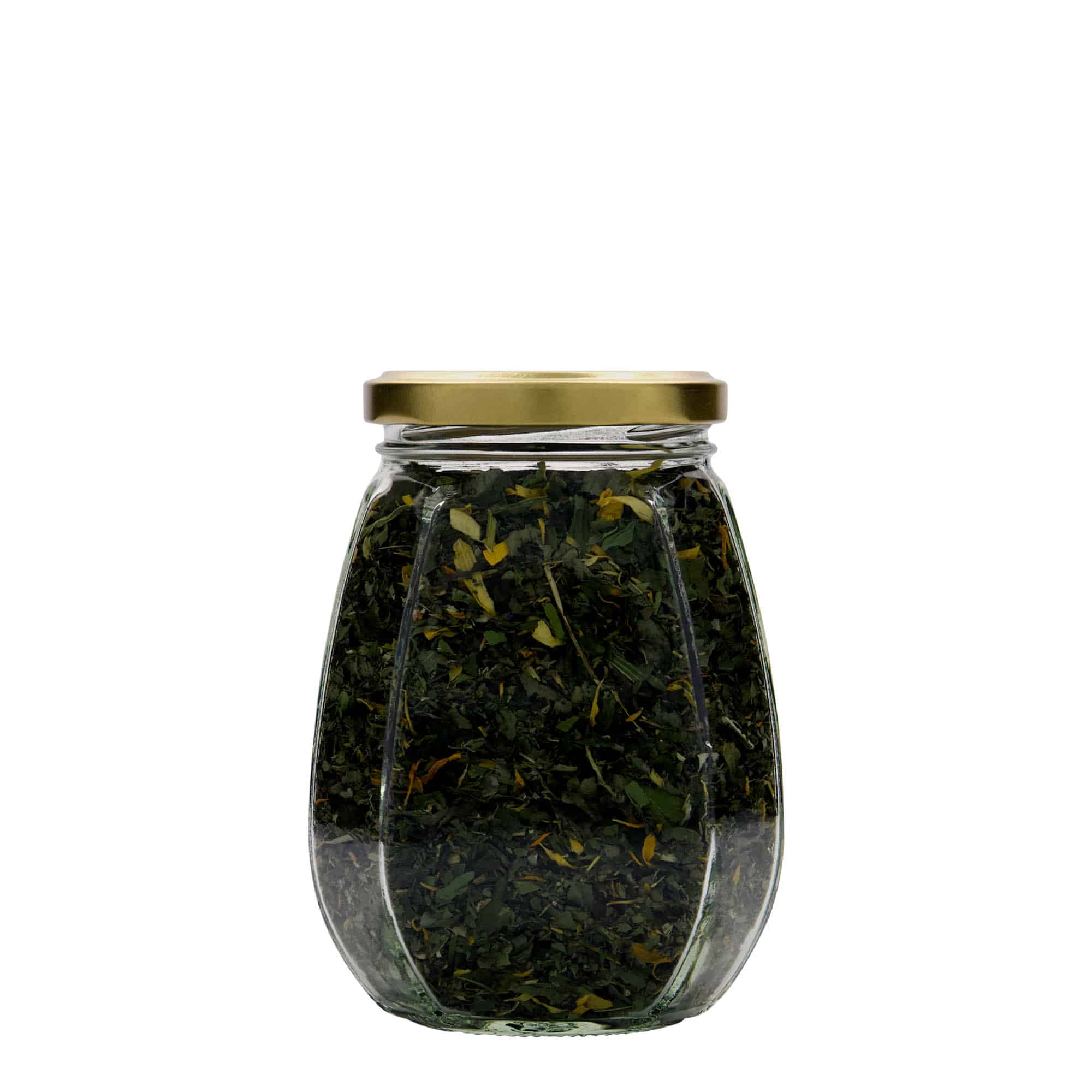 385 мл стъклен съд за бижута, шестоъгълен, отвор: Twist-Off (TO 63)